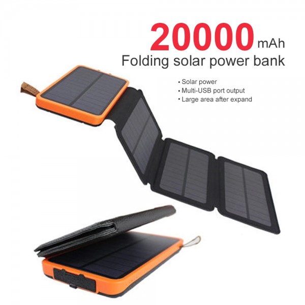 Solar Mat, 20000mAh Solar Charger Power Bank for Mobile Phones, Tablet PCs, Laptops and Other USB-Charged Devices, with 4 Solar Panels, Dual USB ports, LED Flashlight, Waterproof, Dustproof, and Shockproof.
